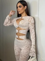 Nibber See Through Jumpsuits Woman Metal Rings Patchwork Hollow Design Sexy Full Sleeve Midnight Club Party Wild Style Overalls - Image 2