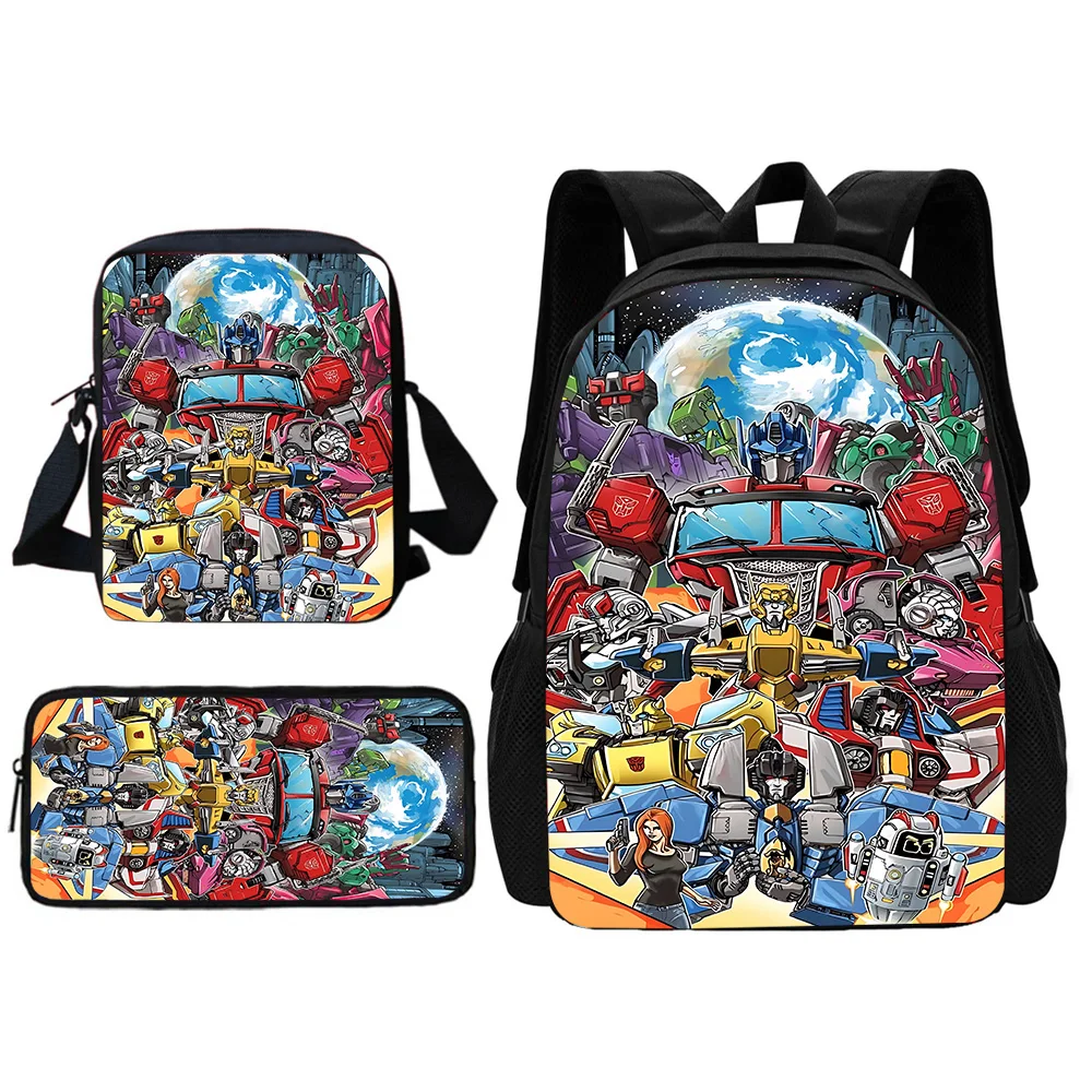 Anime Transformers G1 Car Robot School Backpack com Shoulder Bag, Lápis Bags, melhor presente para meninos e meninas