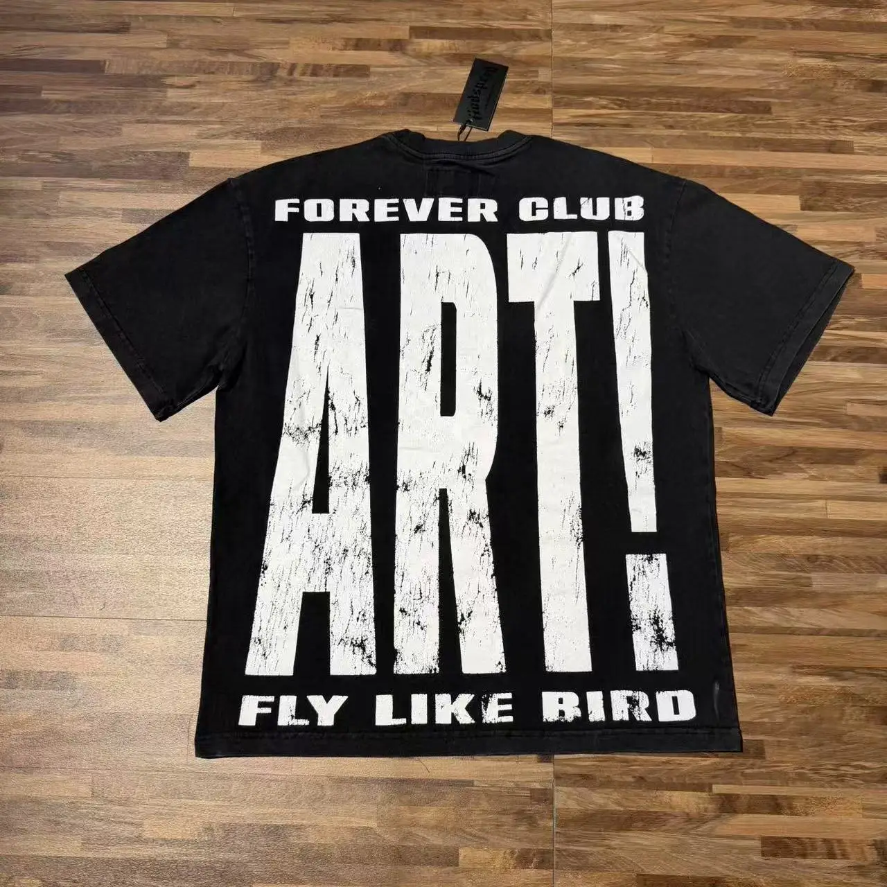 Godspeed American Ins Style Loose Fit Heavyweight Pure Cotton Short Sleeve T-Shirt with Space UFO Print Vintage Washed Effect