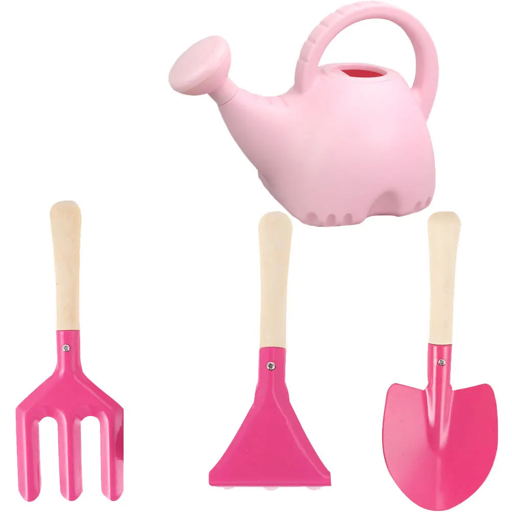 4Pcs Cartoon Kids Garden Tool Pink Watering Can Shovel Durable Material Portable Easy Carry Cultivate Ability