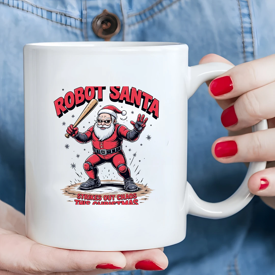 Caneca de Papai Noel Robô 11 onças + Robô Criativo Xícara de Papai Noel Presente de Natal Copo infantil Xícara de café para escritório em casa