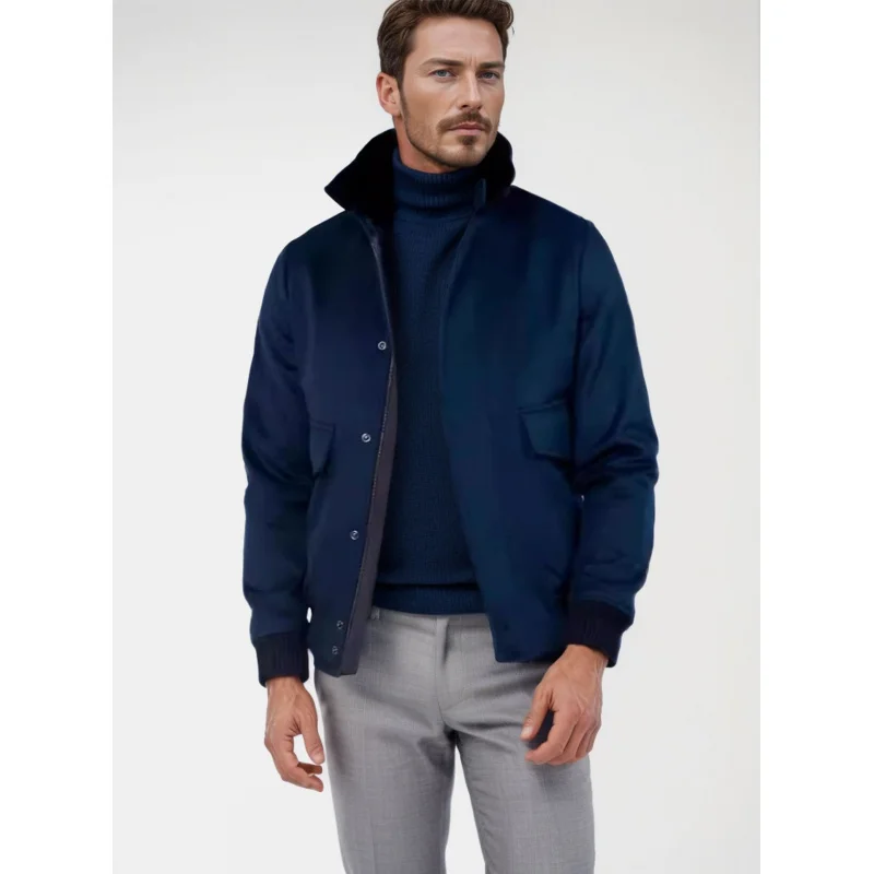 Chaqueta de lana con cuello de costura de felpa para hombre, cárdigan informal, primavera y otoño, 2024