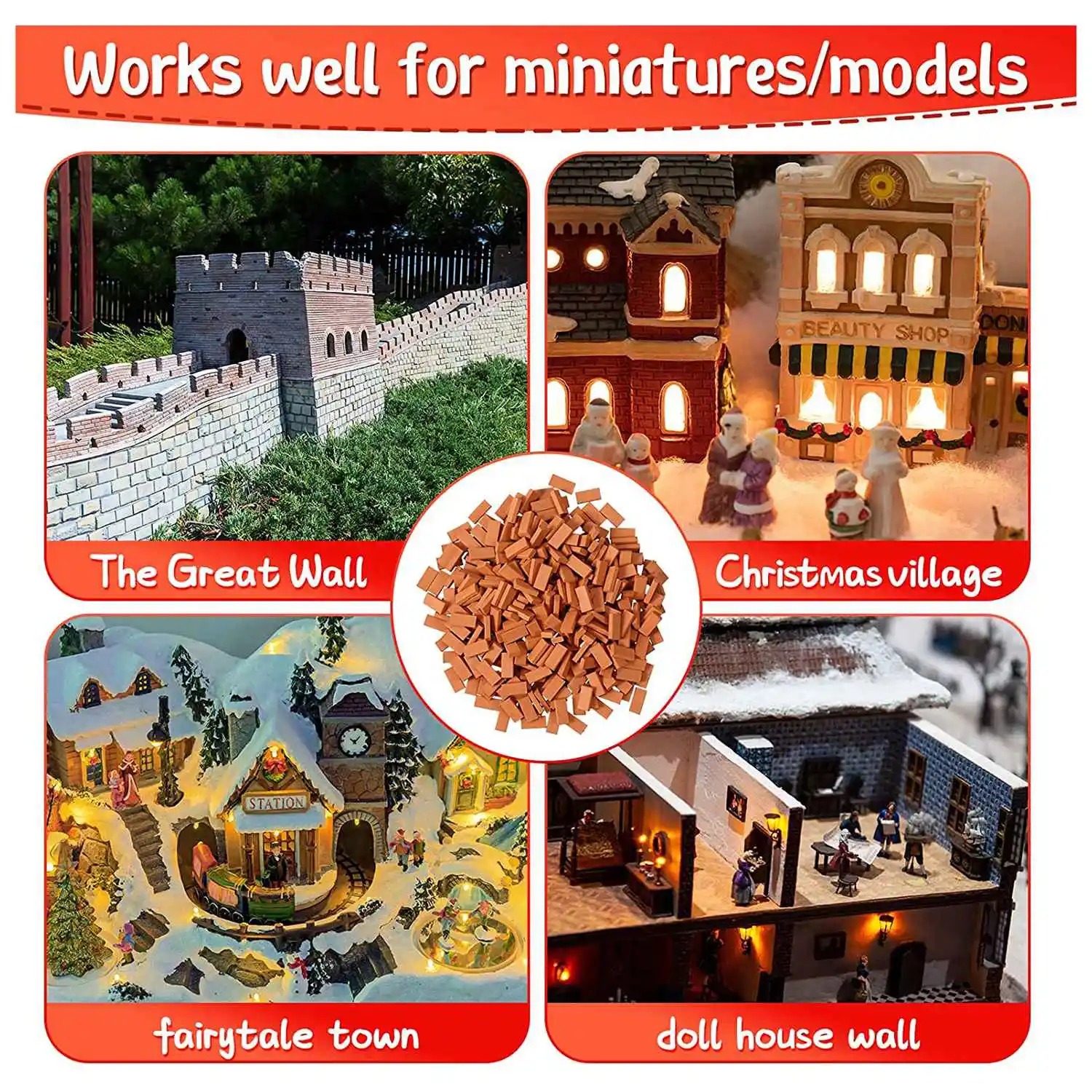 350 Pieces Mini Bricks for Landscaping Miniature Bricks Brick Wall Small Bricks for Dollhouse Garden Parts 1/35 Scale