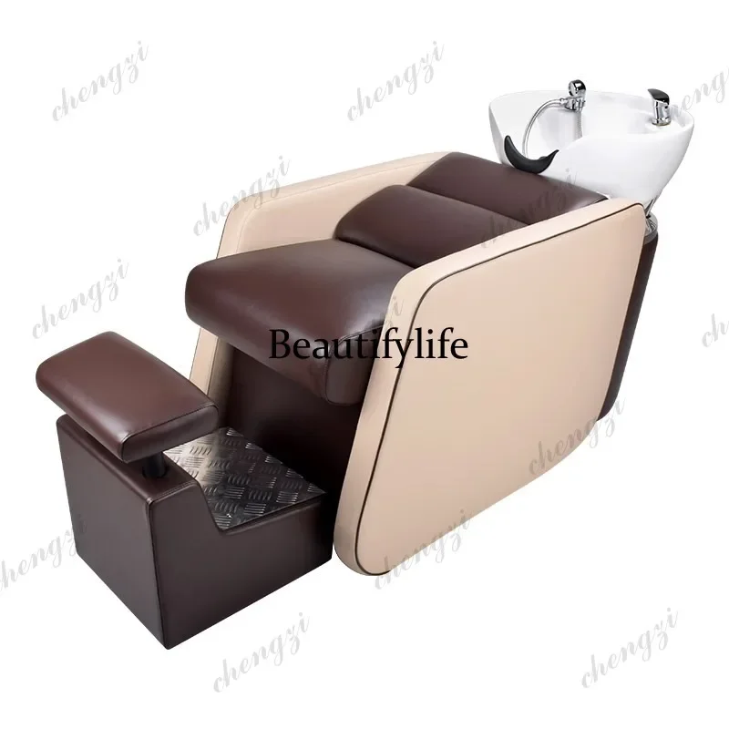 D80 High-end barber shop shampoo bed semi-lying deep basin flushing bed hair salon special ceramic basin hair care bed