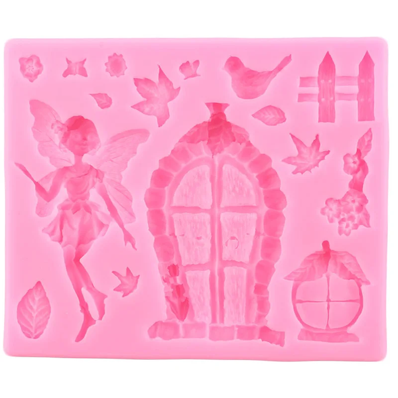 Fairy Garden Home Door Window Silicone Molds Fairy Flower Leaf Fondant Cake Decorating Tools DIY Cupcake Candy Chocolate Mould