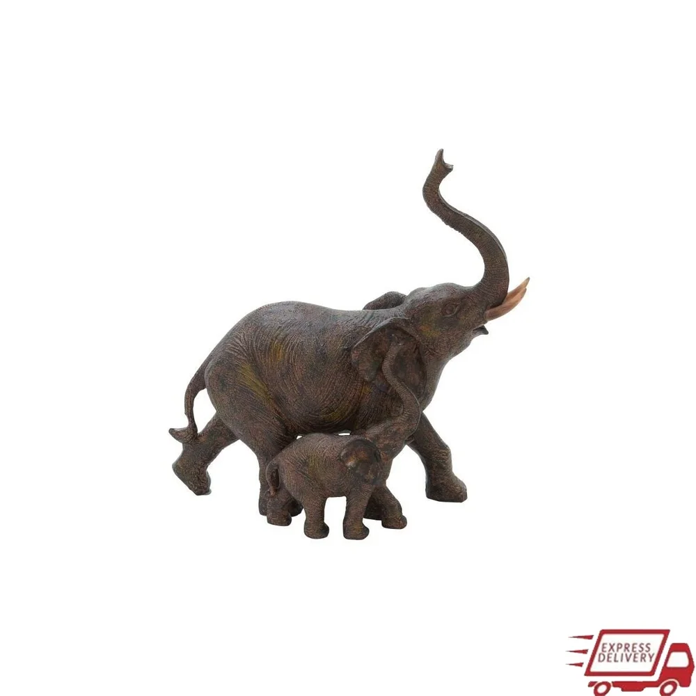 

Decorative Polystone Elephant Sculpture Mother Baby Figurine Home Accent Indoor Display 11 Inch Unique Gift Rustic Style