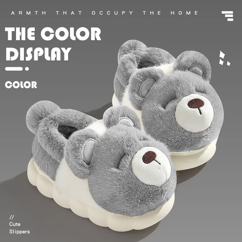 

Ladies cute cartoon bear slippers girl fashion casual winter thick sole non-slip lightweight home dirt-resistant warm shoes