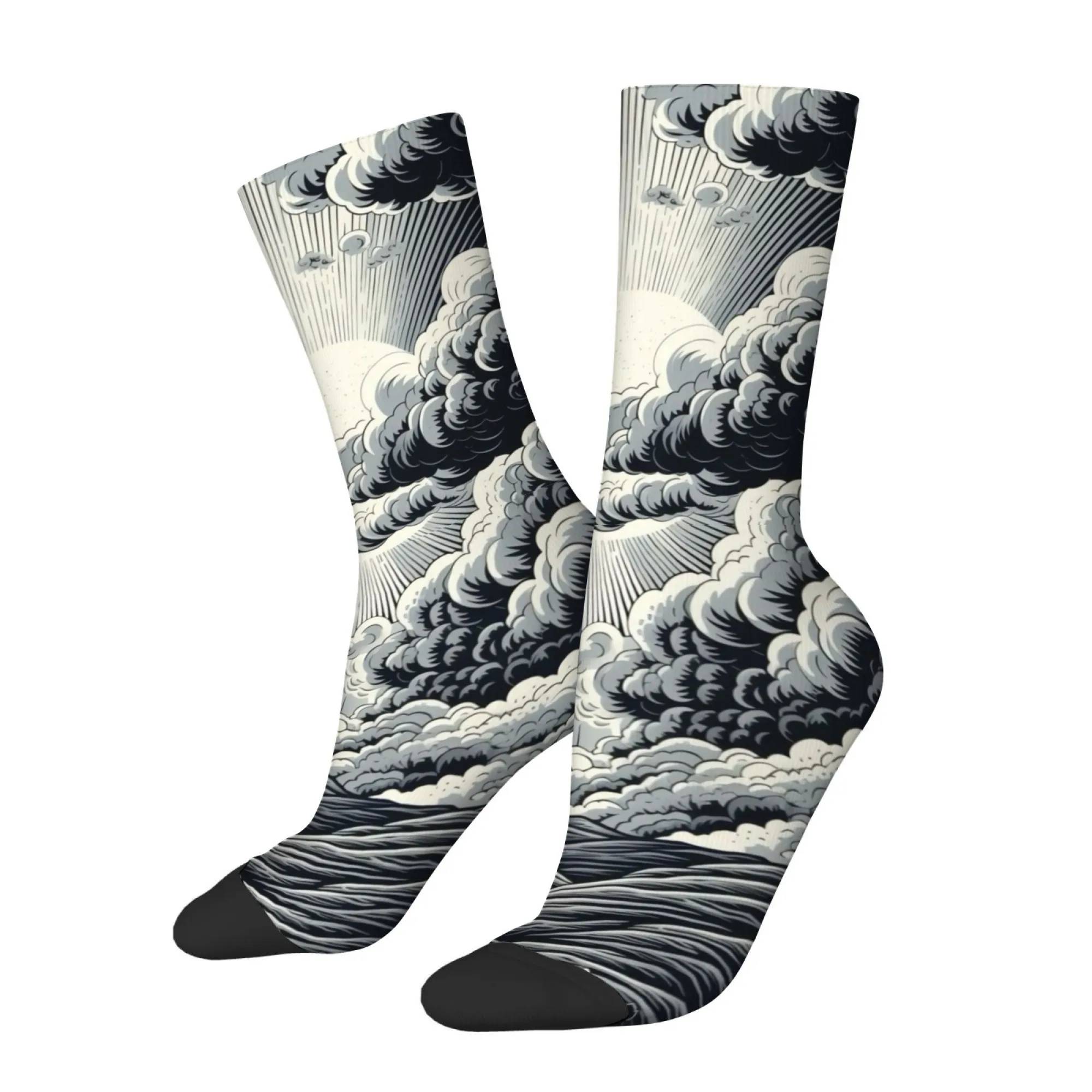 Ukiyo e Nature Art Socks Comfortable Men's Crew Socks for Outdoors Sports and Fitness Retro Trendy Street Punk Harajuku Styles