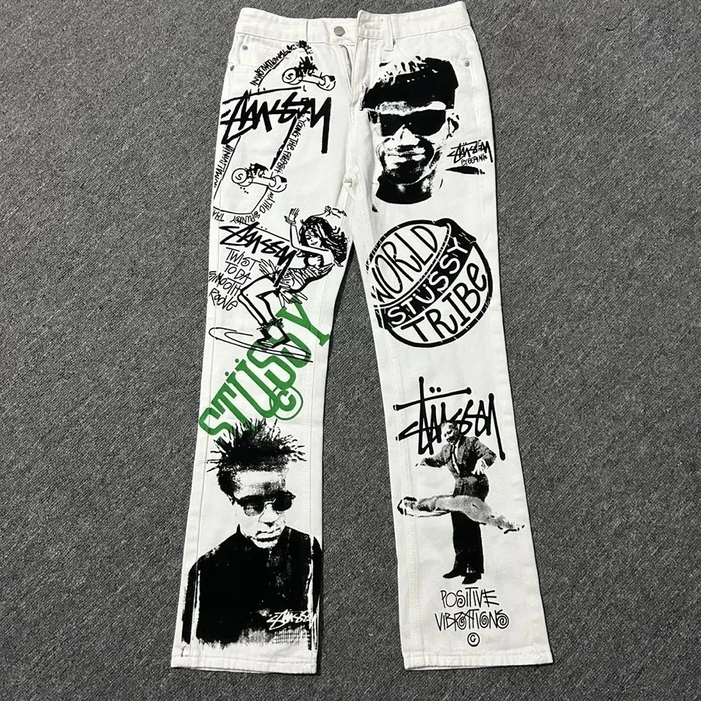 

Y2K Mens Jeans Graffiti Embroidered Beggar Pants Autumn Casual American Hawaiian Goth Durable Pants Men's Clothing Unisex 2024