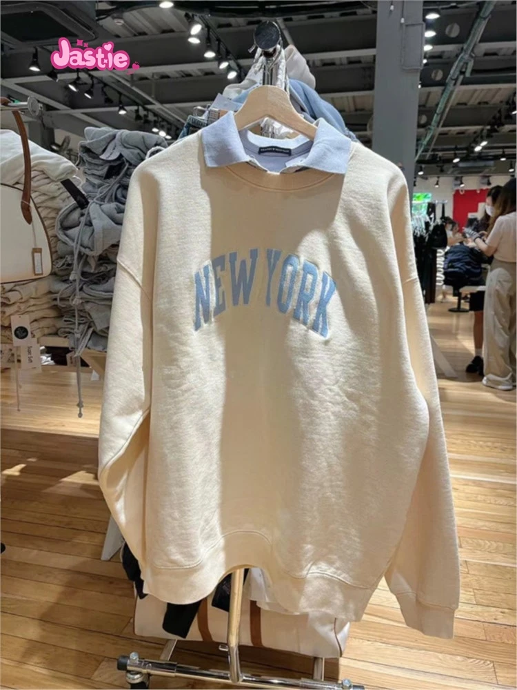 Felpe con ricamo lettera donna Casual felpe con cappuccio a maniche lunghe larghe in cotone autunnale pullover Oversize Streetwear Vintage femminile