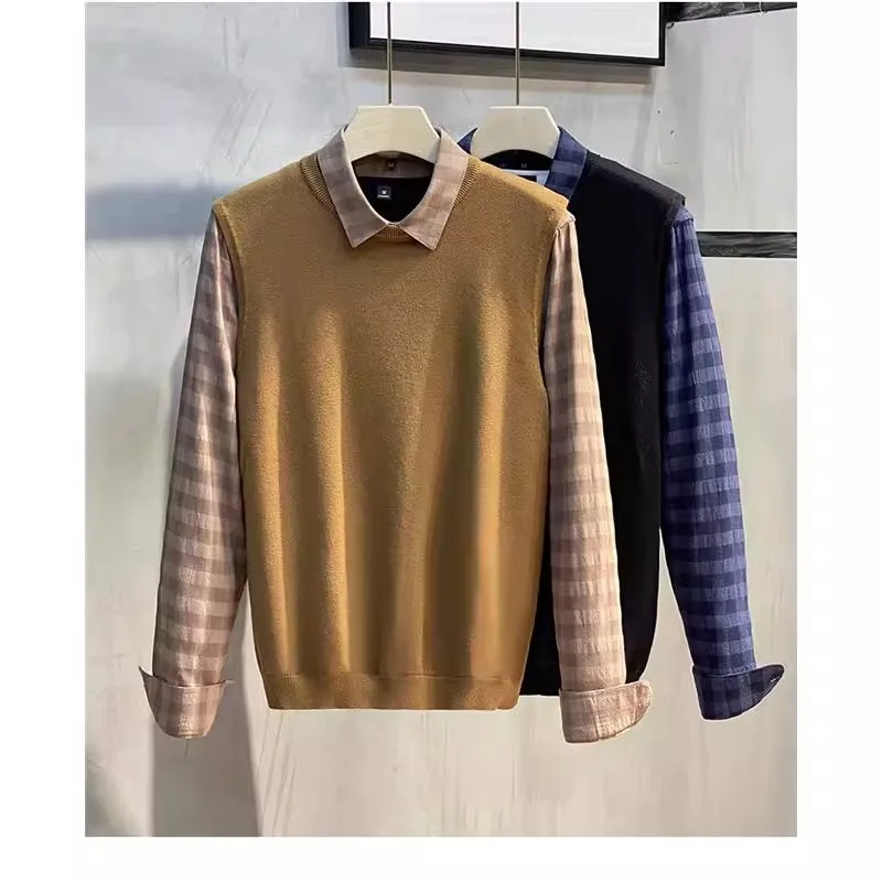 Men's Svel round Ne Knitted Vest Pure Color Base Layer Trendy Autumn Sweater Casual Loose Fit Polyester Fiber