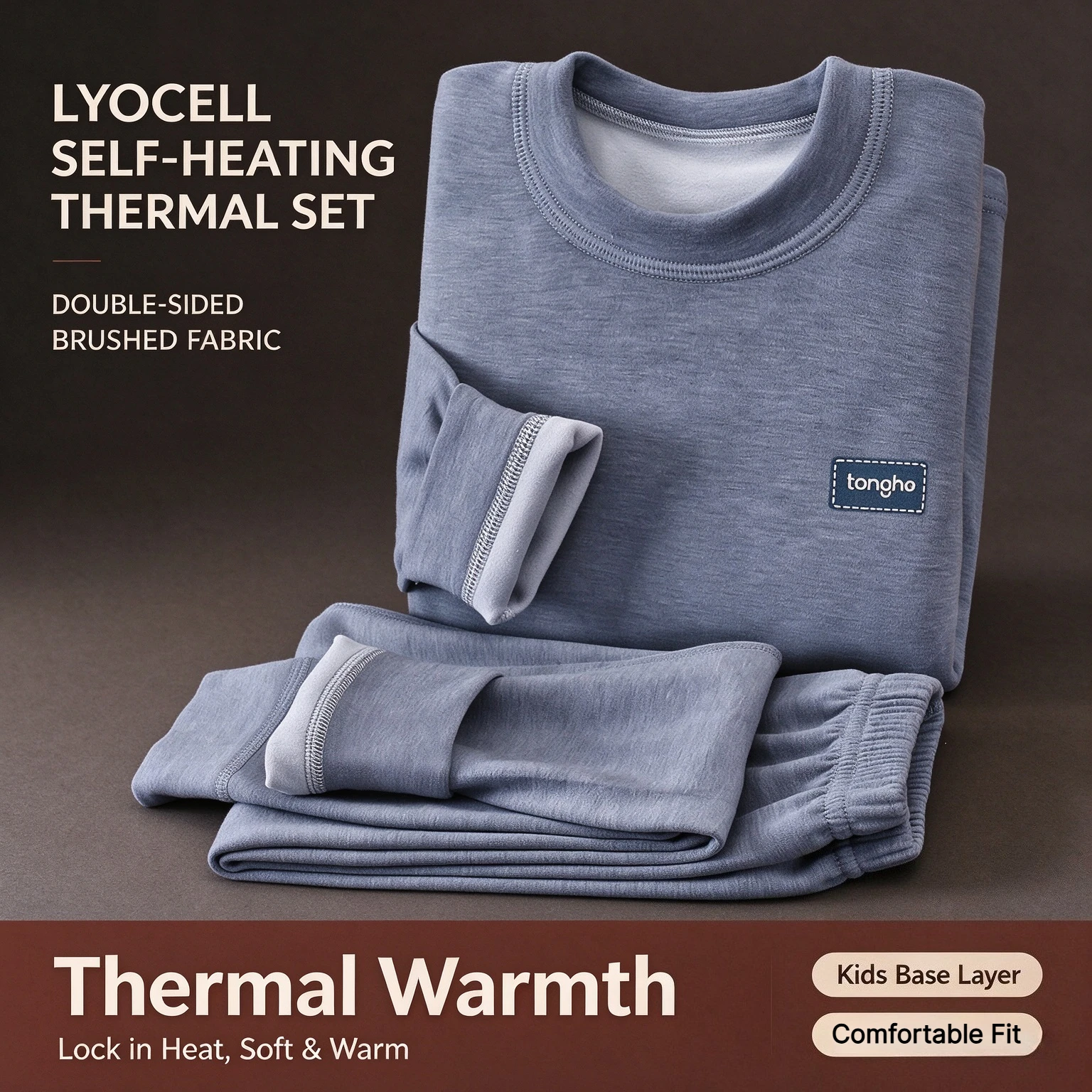 Kids Thermal Underwear Set Lyocell Self Heating Double Sided Brushed Top Pants Soft Skin Friendly Children Base Layer Long Johns