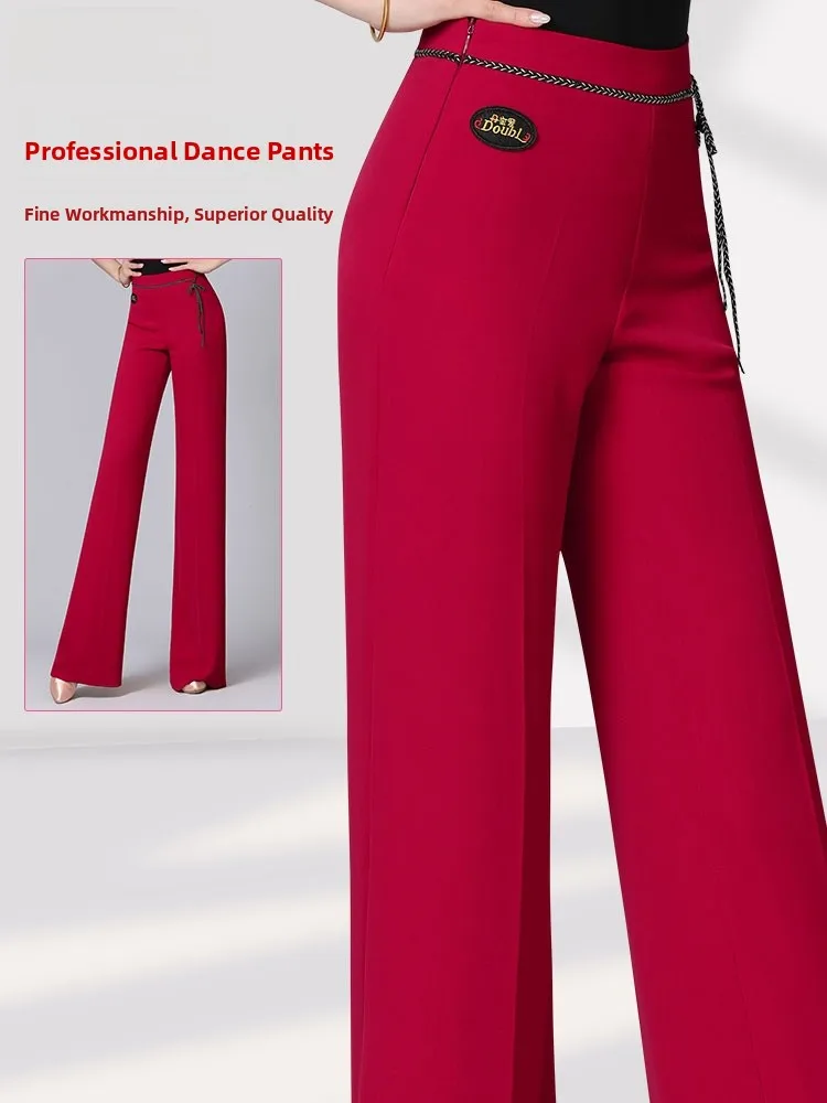 

Danbolo Latin Dance Pants Red Slimming Women's Square Dancing Practice Trousers Faionable Knots Stand Dance Trousers