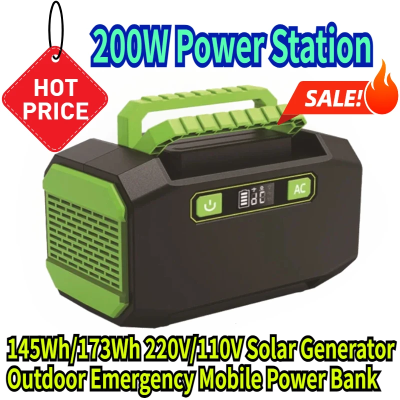 

145Wh/173Wh 200W Portable Power Station 220V/110V Solar Generator Outdoor Emergency Mobile Power Bank For Camping Power LED