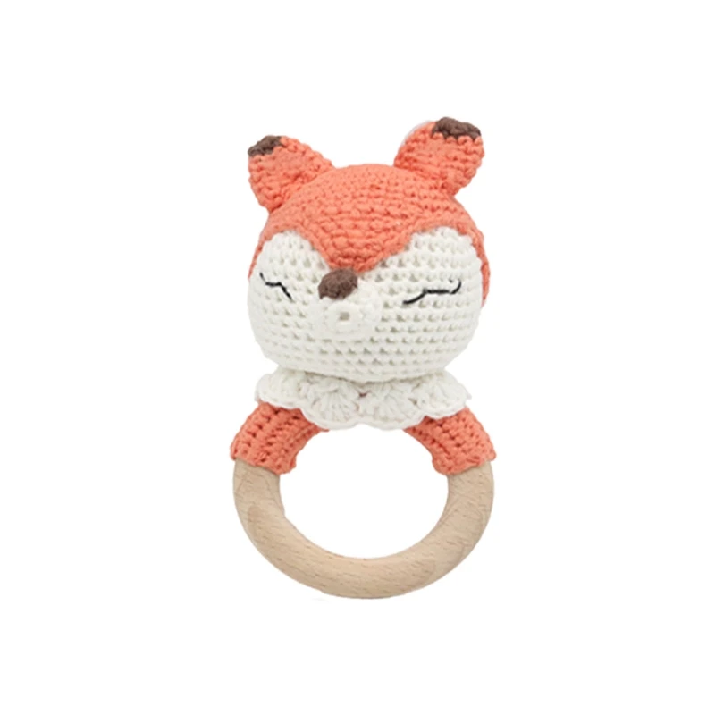 Cotton Thread Crochet Animal Rattle Knitted Hand Baby Teether Ring Handmade Chewing Teething