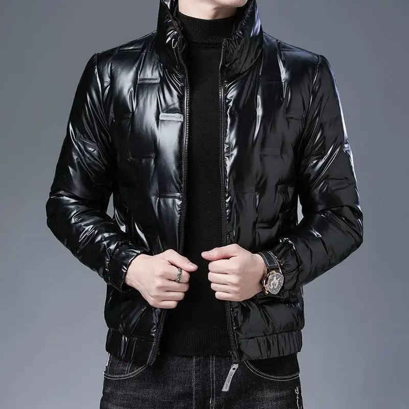 

Men's Winter Thiened ort down Cotton Jaet Bright Surface Warm Sli Men's Outerwear Coat Knot Element