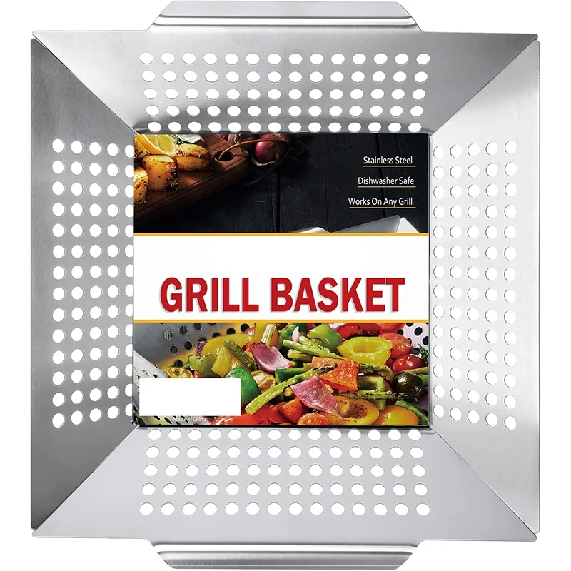 

LMETJMA Корзина для гриля Camiping Корзина для гриля из нержавеющей стали Прочная корзина для гриля для овощей Сковорода для гриля для овощей JT517