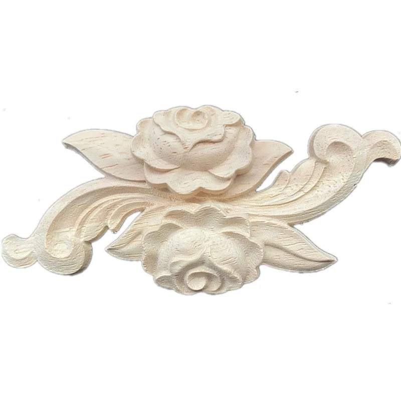 

10cm Unpainted Wood Carved Decal Corner Applique Frame for Home Furniture Wall Cabinet Door Decorative Wooden Miniature Craft