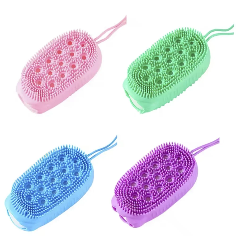 Double Side Silicone Bubble Bath Body Brush with Soap Storage Sponge Massage Scalp Scrubber Skin Clean Exfoliating