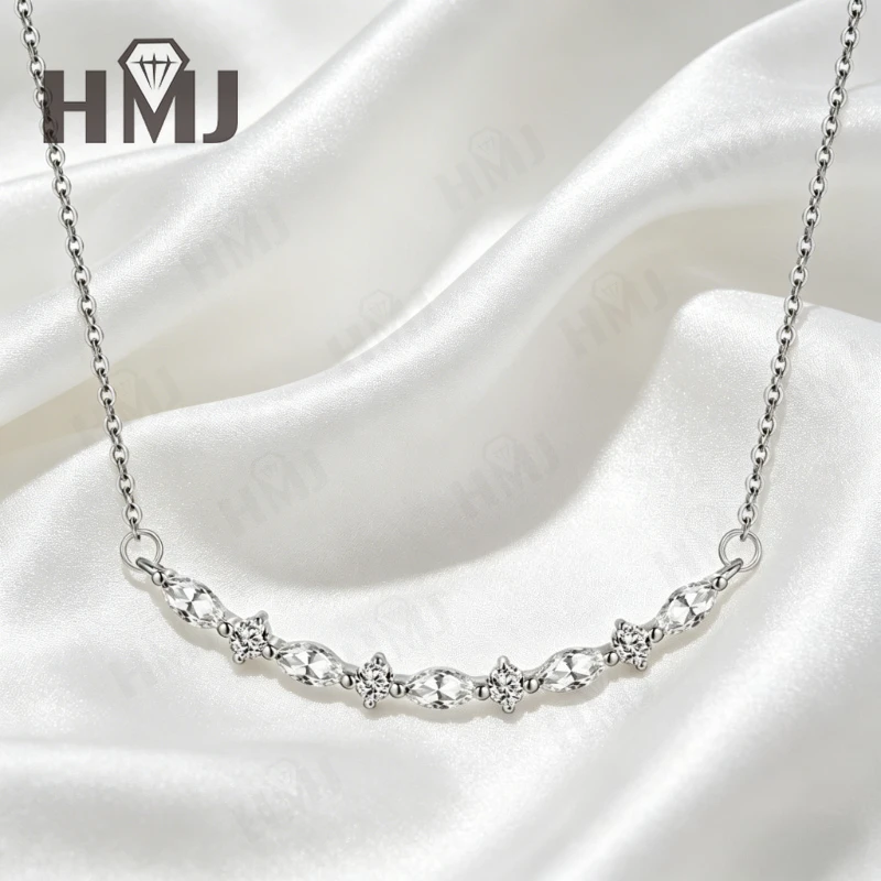Delicate Cluster Moissanite Pendant Necklace 925 Sterling Silver Marquise/Round Cut DColor Anniversary Gift Fine Jewelry for Her – Detail 5