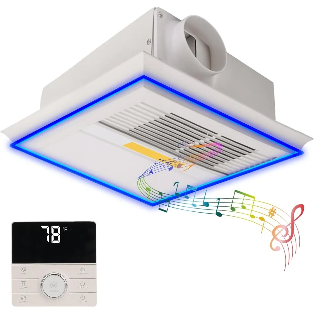 

Bluetooth Speaker Bathroom Exhaust Fan with Light, Heater, 160 CFM, 1.0 Sonar, 5 Color Temperature Options