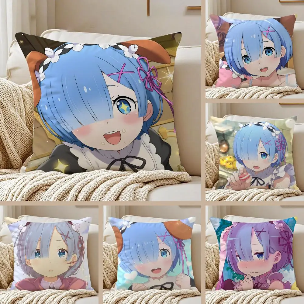 Anime Re Zero Starting Life in Another World Cushion Cover Pillowcase Anti-dustmite Invisible Zipper Short Plush Sofa Cushion