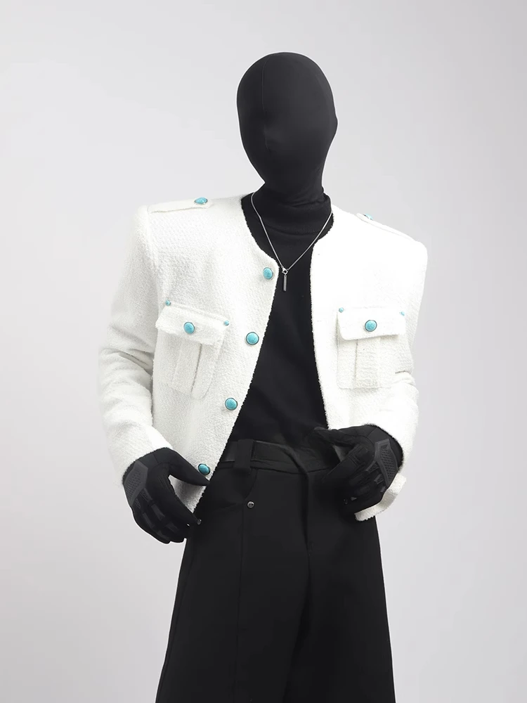 Men's 2025 Spring Autumn Small Fragrant Coats Fashion Coats Shoulder Pad Sequin Design Men's Versatile Short Solid Color Jacket