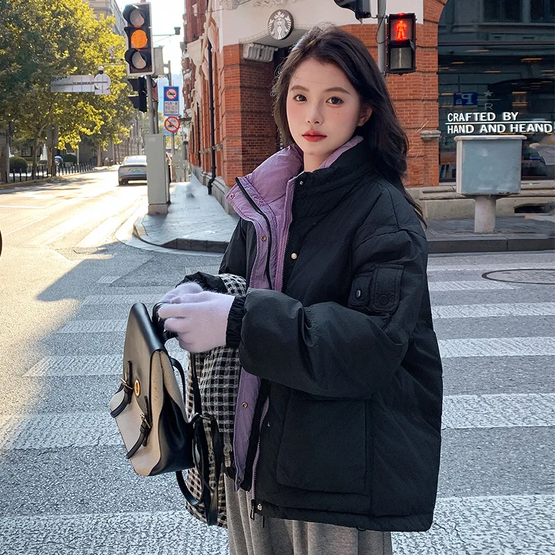 ショートダウンジャケット 新入荷 プラスサイズ オーバーサイズ カラーブロック ショートスタンドカラー 通勤ファッション 多用途アウター トレンド