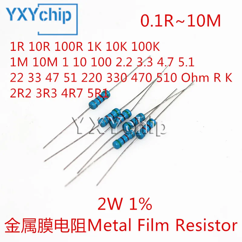 20pcs 2W 1% 1R 10R 100R 1K 10K 100K 1M 10M 1 10 100 2.2 3.3 4.7 5.1 22 33 47 51 220 330 470 510 Ohm R K 2R2 3R3 4R7 5R1 0.1R-10M