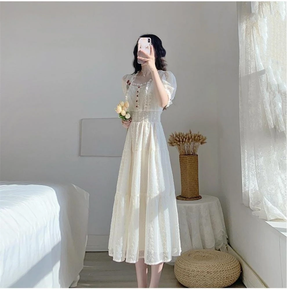 nieuwe lente zomer mode casual plus size merk vrouwelijke vrouwen meisjes korte borduurwerk kanten jurk mouw