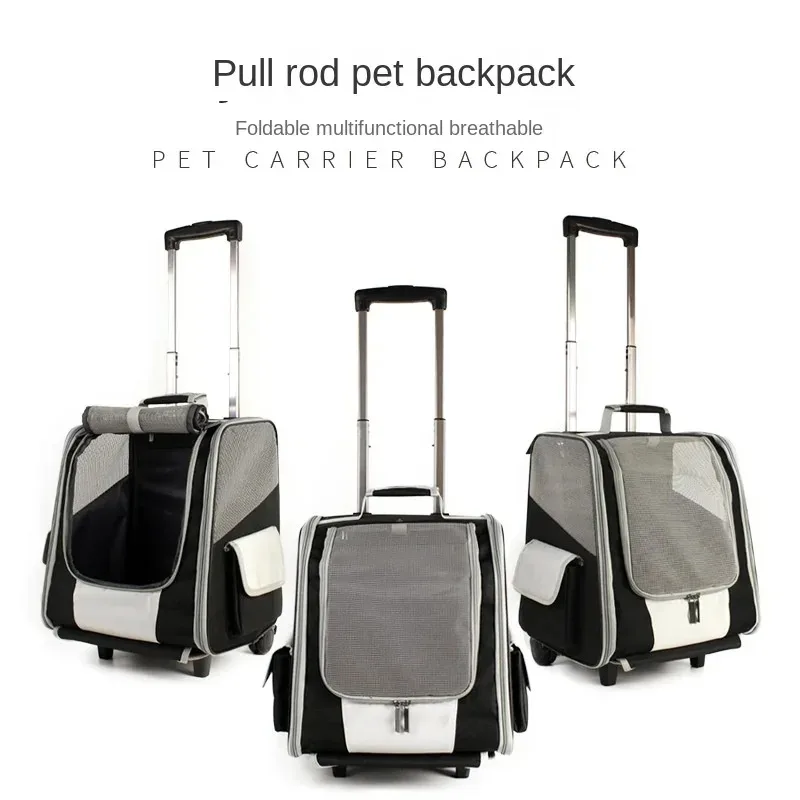 Pet Bag Foldable Trolley Dog Backpack Going Out Backpack Cat Box Trolley Case Cat Portable Bag Double Wheel