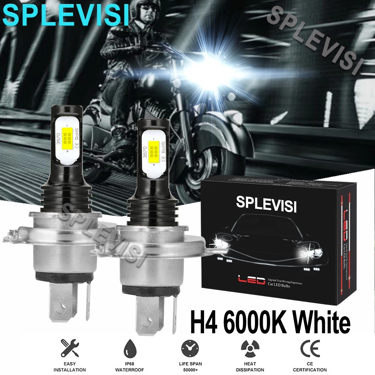 

2x 70W white Motorcycle LED Headlight Hi Low Beam For Indian Chief Dark Horse 2010 2011 2012 2013 2016 2017 2018