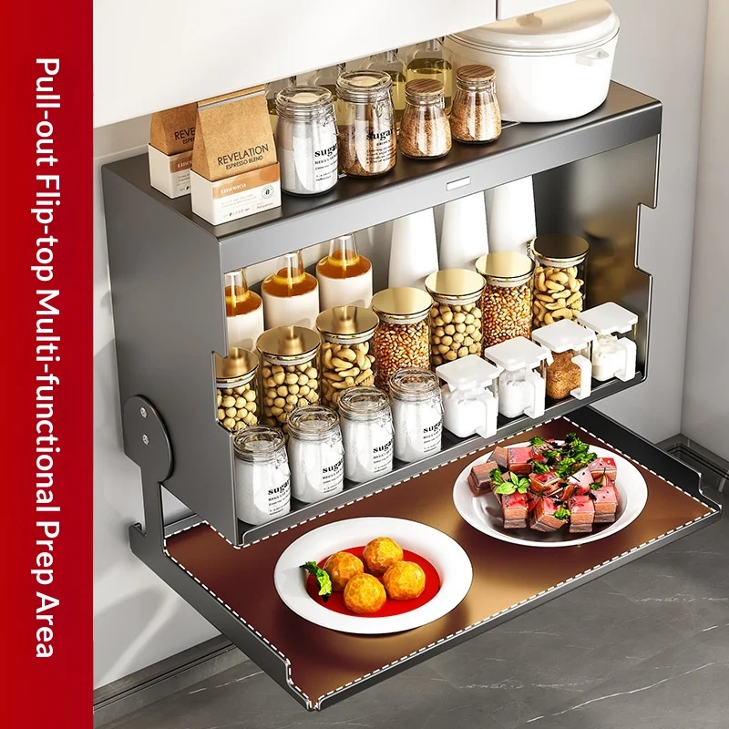 Kitchen Spice Rack No Drill Wall Mounted Storage Shelf Undercabinet Organizer Space Saving Cutting Board Holder Cocina Integral