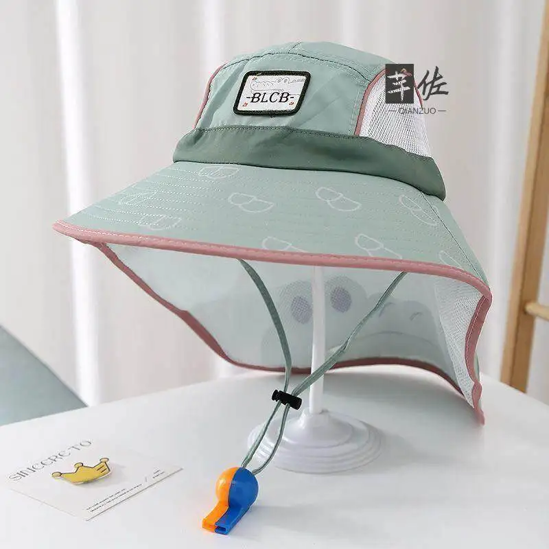 Children's Summer Beach Sun Protection Hat Boys Big Brim Hat Shoulder Length Neck Protection Integrated Girls Hat UV Protection