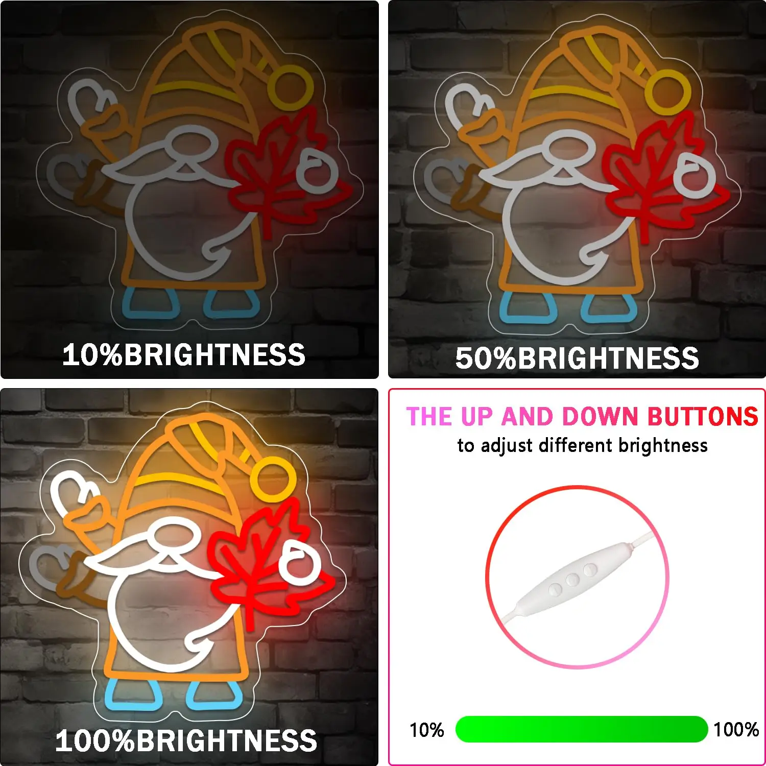 Gnomi lampeggianti Insegna al neon dimmerabile per la decorazione della parete Foglia d'acero per la ciao autunno Camera da letto del Ringraziamento Camera dei bambini Bar Club Decor