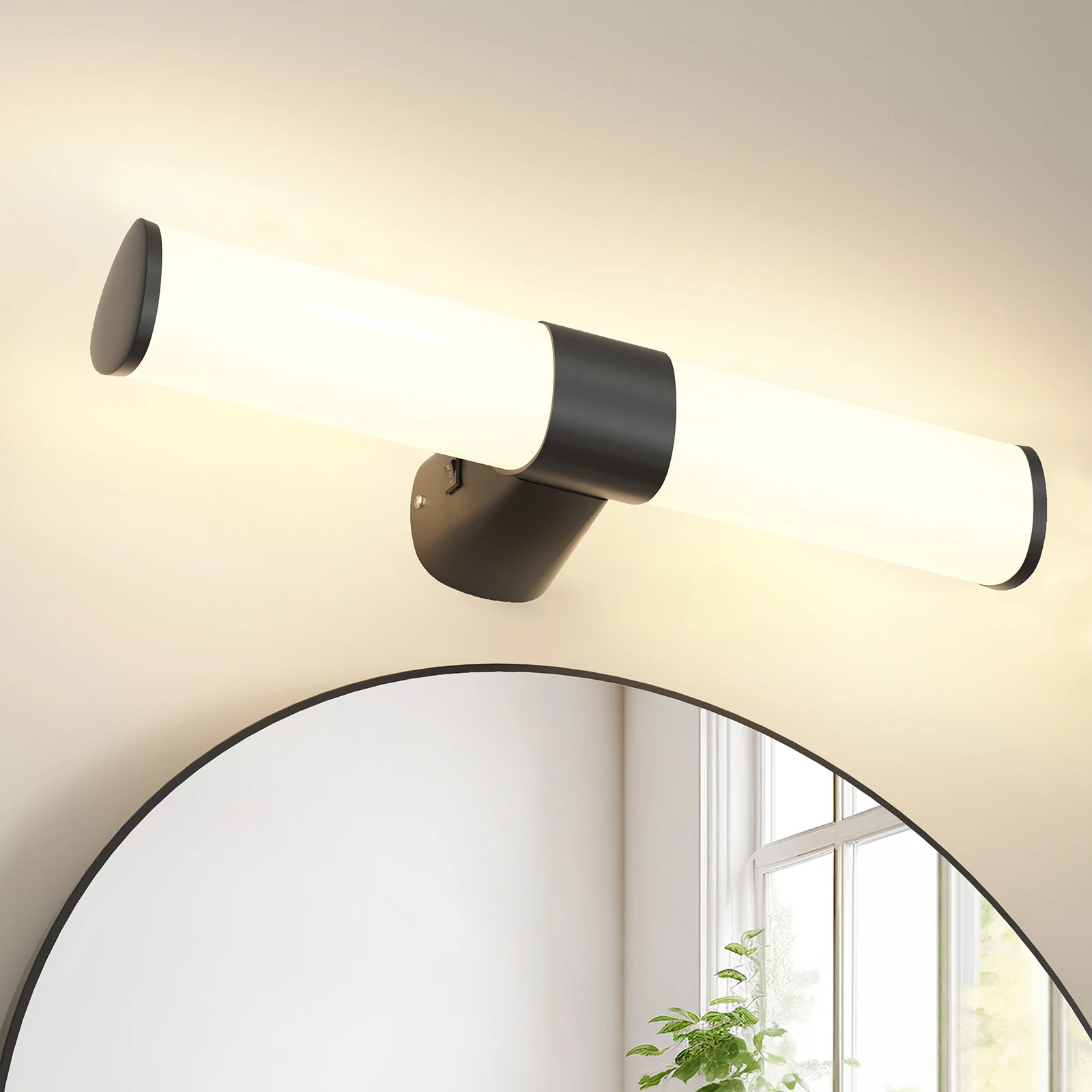 LED Spiegelleuchte Bad Lampe Wand Schwarz über Badezimmer Spiegel, 40CM Breit Spiegellampe, 8W 800Lm 230V Nicht Dimmbar Wandleuchte, 3 Lichtfarben Modi, IP44 Wasserdicht, Kein Schalter