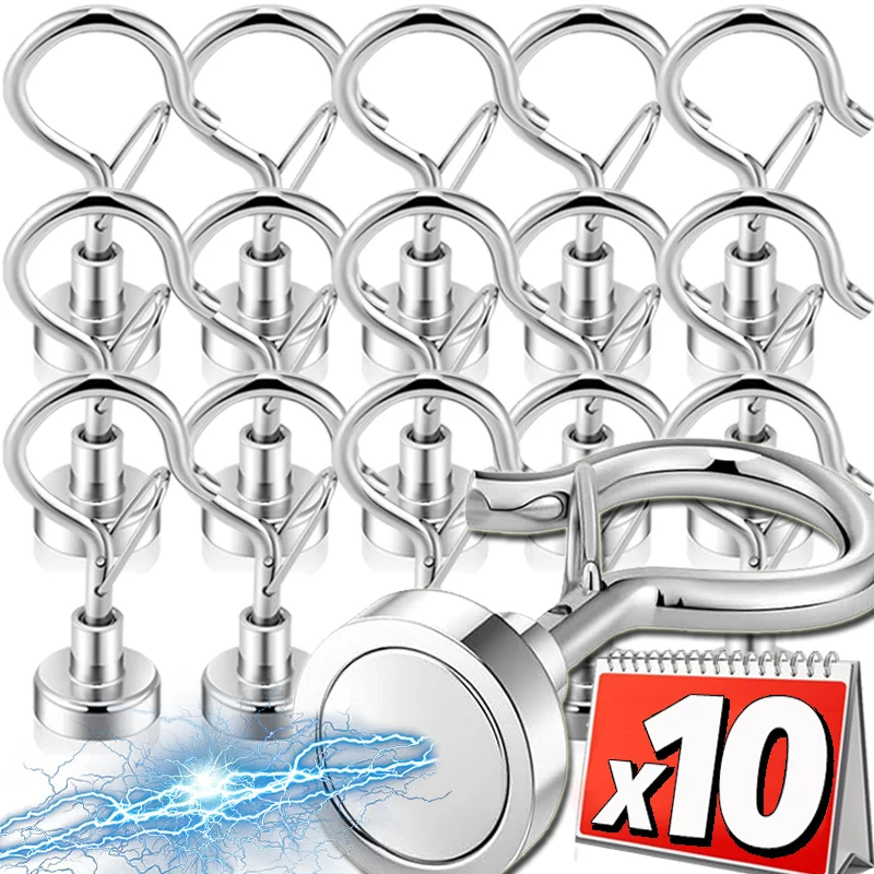 

1/10PCS Magnetic Hooks with Buckle Neodymium Wall-mounted Metal Hanging Rack Refrigerator Kitchen Bathroom Storage Accessories