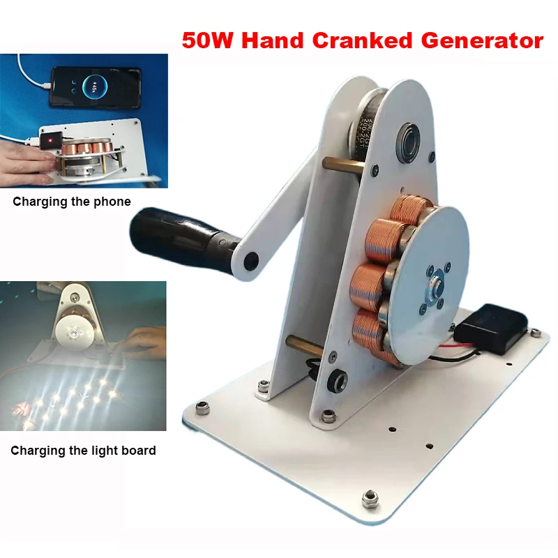 

50W Hand Crank Generator Emergency USB 5V Mobile Phone Charging DC 12V Permanent Magnet Mini Generator Physical Electromagnetics