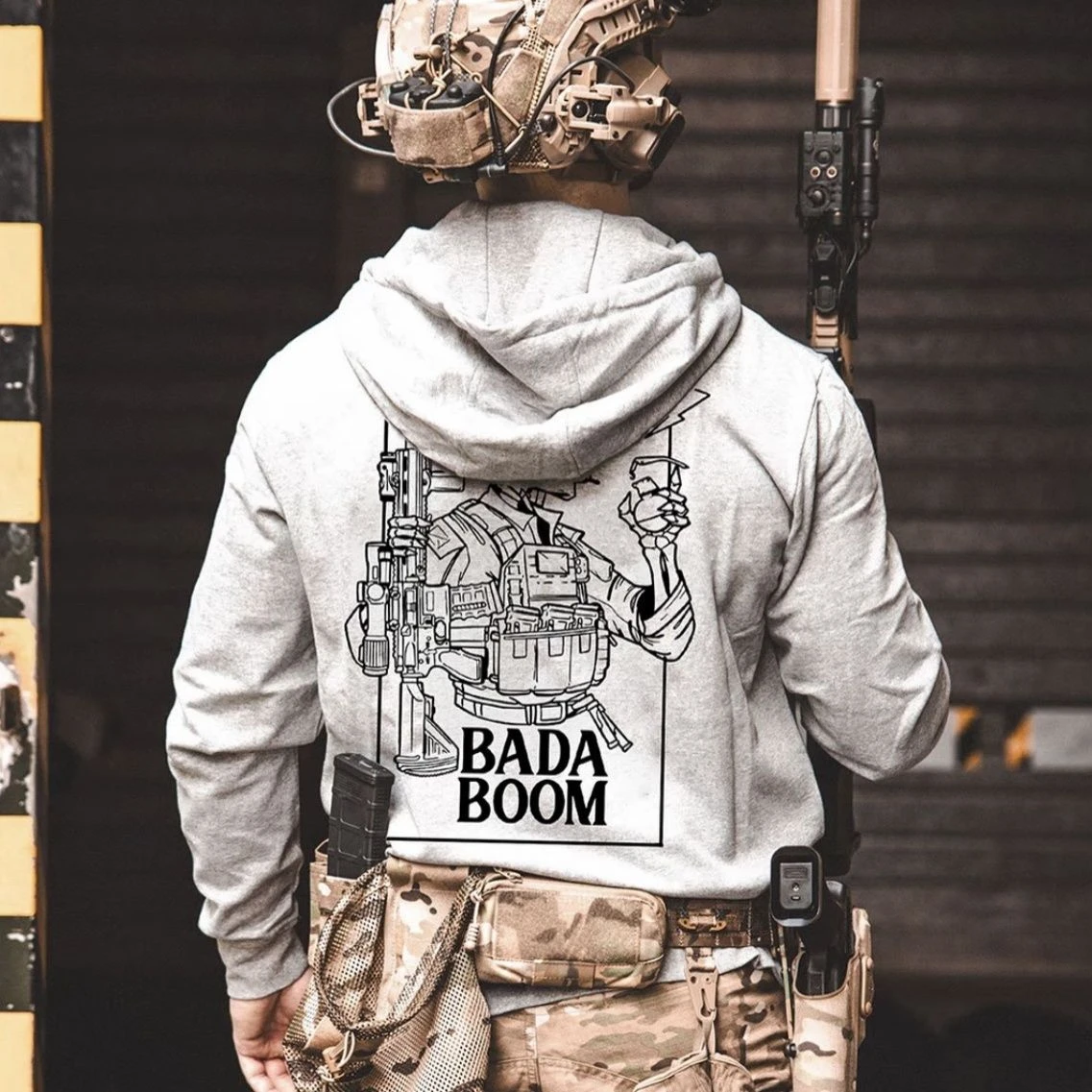 Printed Tactical Hooded Loose Hoodie for Men Trendy New 2026 Fashion Puller with Long Sleeves