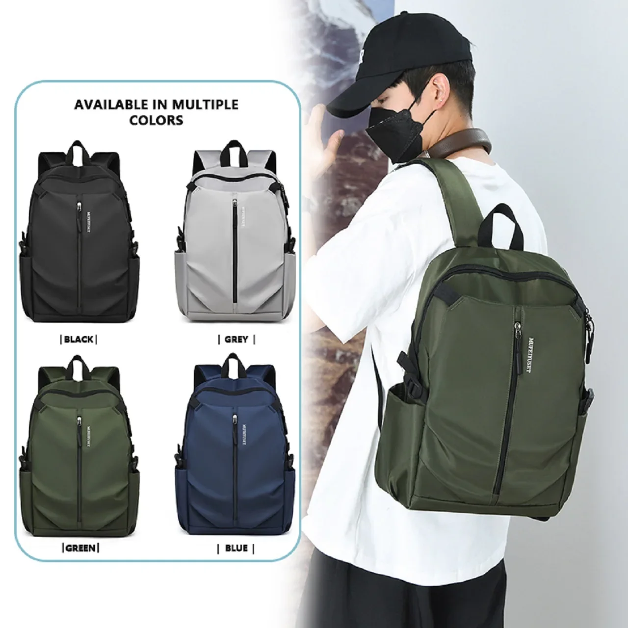 Campus solid color waterproof backpack lightweight trendy large capacity computer bag business travel versatile bag