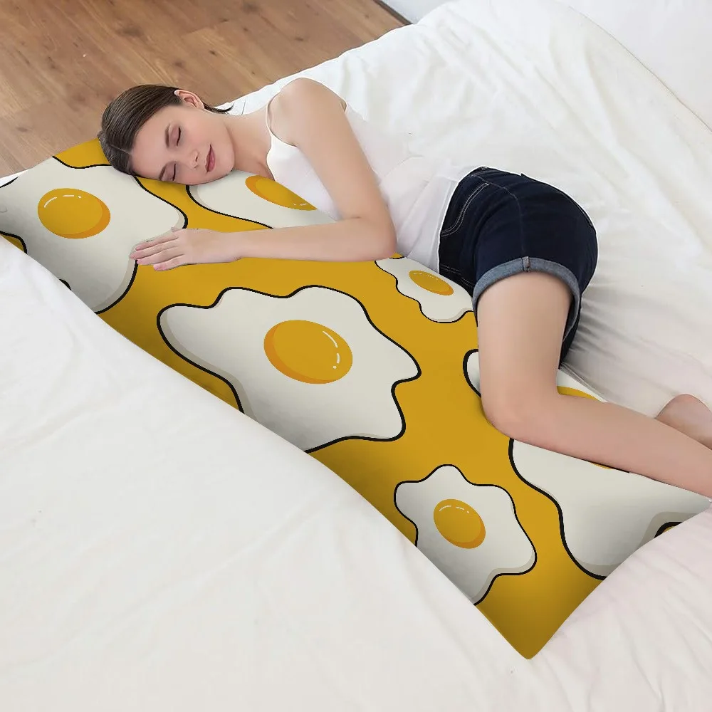 A Long Pillowcase with Egg Print - 20*54 Inches / 50×137 Cm - Playful Yellow And White Egg Design - Suitable for Decorating Sofa