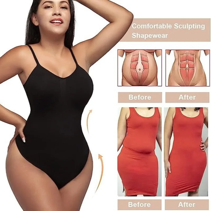 Sling Bodysuit Shapewear for Women Tummy Control Dress One Piece Backless Bodysuit Tops Body Shaper with Built-in Bra