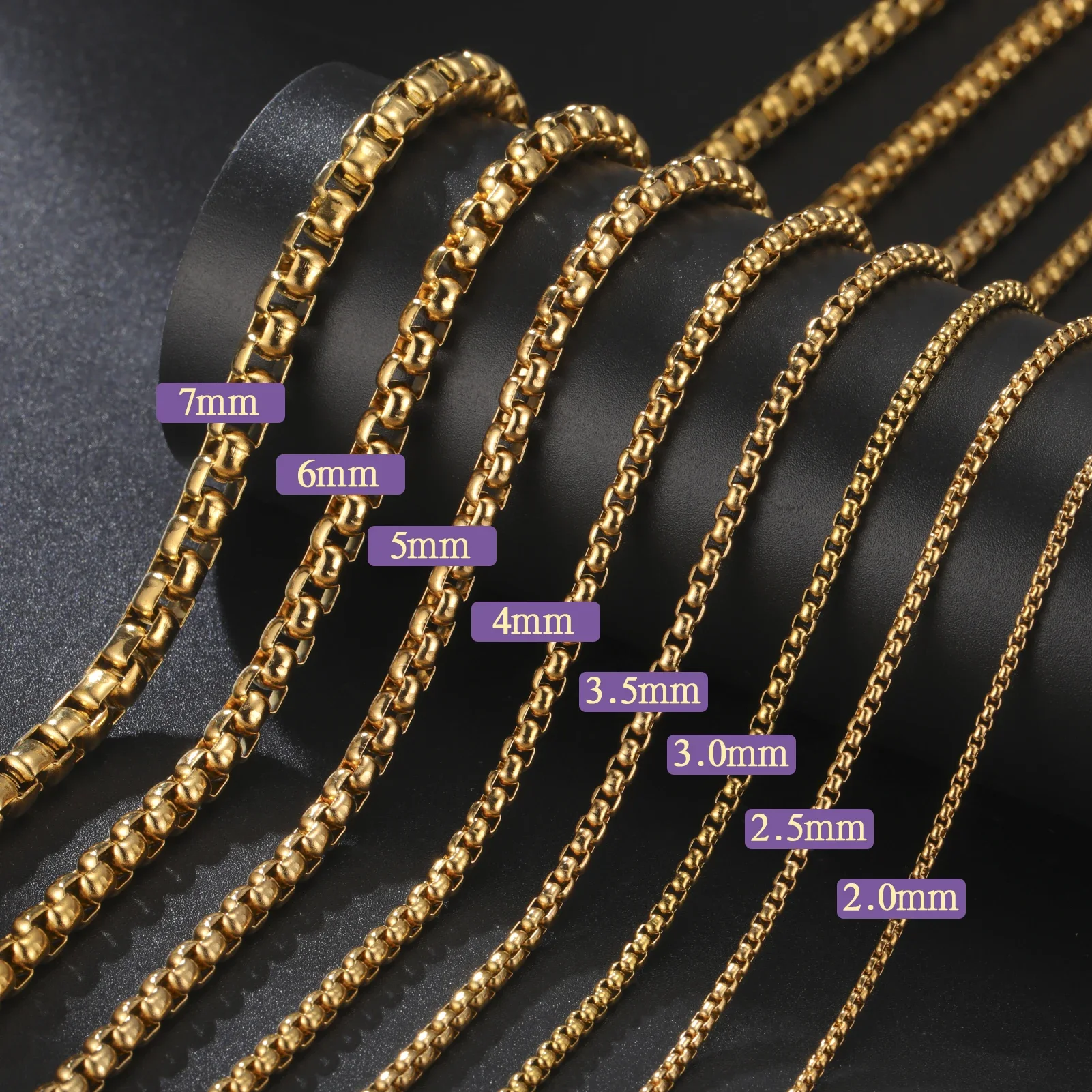 Long 2‑7mm Thick Box‑Chain Stainless‑Steel Necklace Unisex for Men Women,Basic Punk‑Trend Base‑Link Statement Jewelry,Gift‑Ready,Wholesale Available