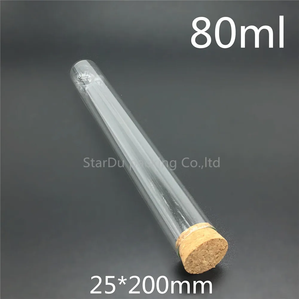 80ml Round Bottom Tube Cork Tube 25mm*200mm High Temperature Resistant Thick Glass Tube