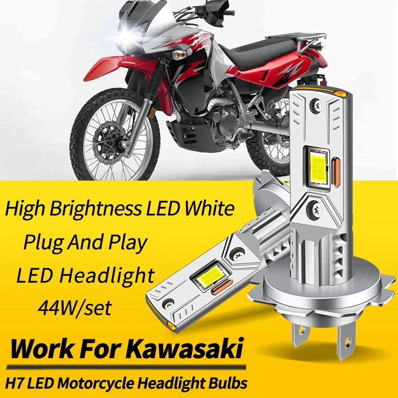 1PC/2PCS H7 Motorcycle LED Headlights Bulbs High Low Beam Canbus For Kawasaki Ninja 250r 2008-2012 KLR650 08-18 Moto Accessories