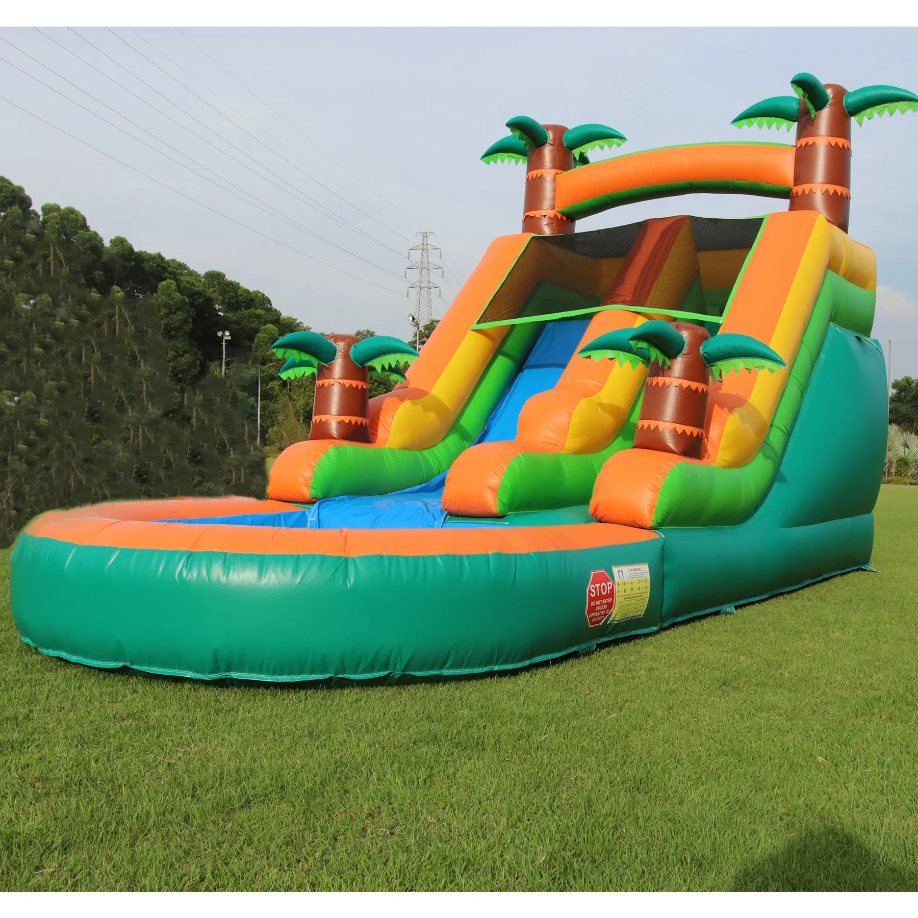 Inflatable PVC Double Water Sildes Ball Pool for Children Jungle Gym Inflatable Water Play Equipment With 950W Air Blower