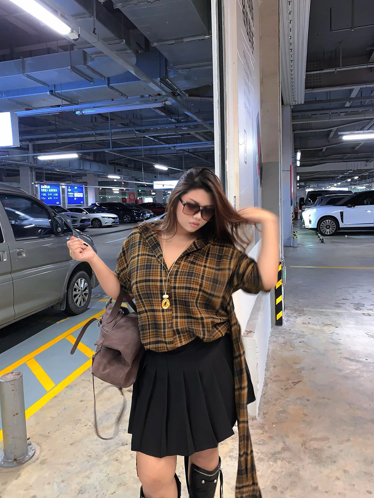 

NiangGe plus Size Women's Bla Pleated Skirt High Waist Hip Concealing Slimming A-Line Casual Breathable Polyester Fiber