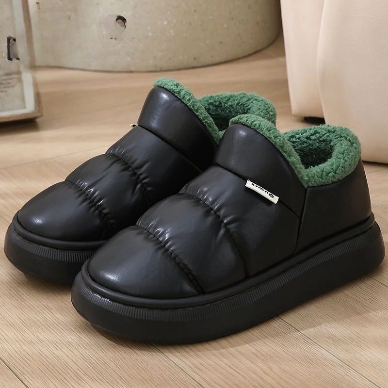 2026 Winter New Unisex Gray Fleece Lined Warm boots - Quilted Faux Leather Thick Non-slip Sole Indoor Home Cozy Footwear