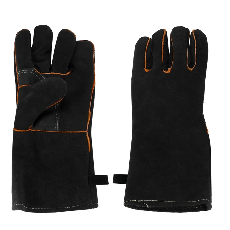 Extreme hitte- en vuurbestendige handschoenen leer met stiksels, wanten perfect voor open haard, kachel, oven, grill, lassen, barbecue, Mig, pannenlap