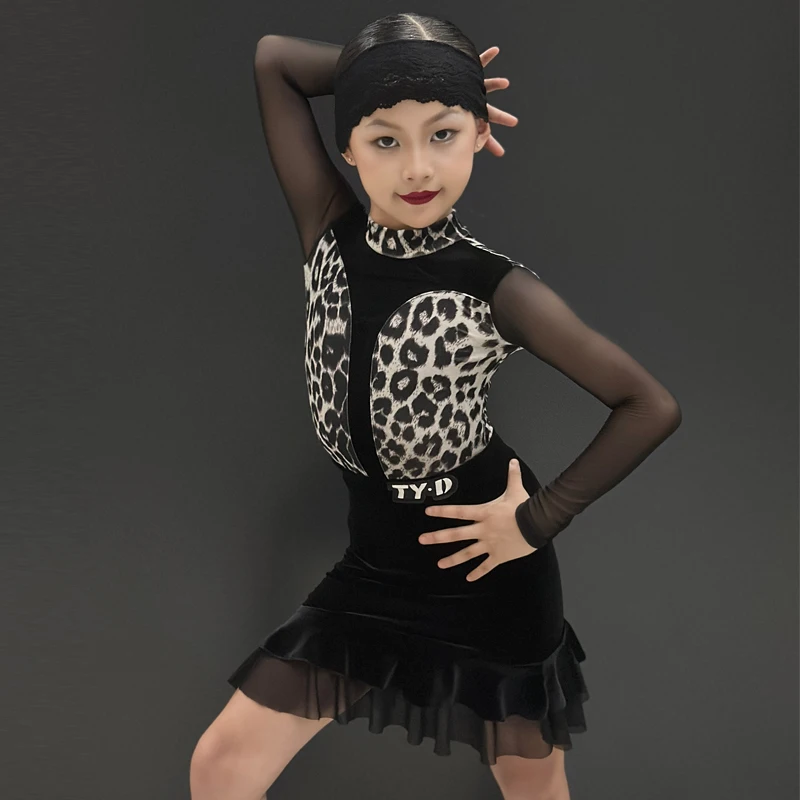 

Детский костюм для бальных танцев, платье с длинными рукавами для девочек, платье для латинских танцев, детская одежда для самбы, румбы, латинских танцев DW11023